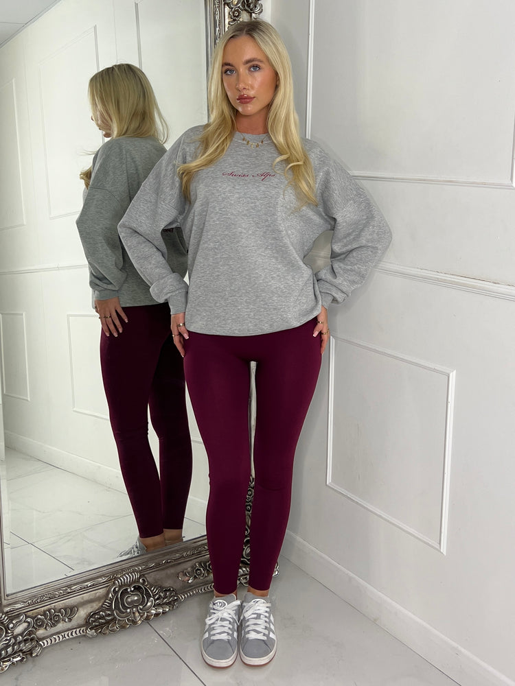 Ski Club & Resort Printed Sweatshirt - Light Grey / Wine