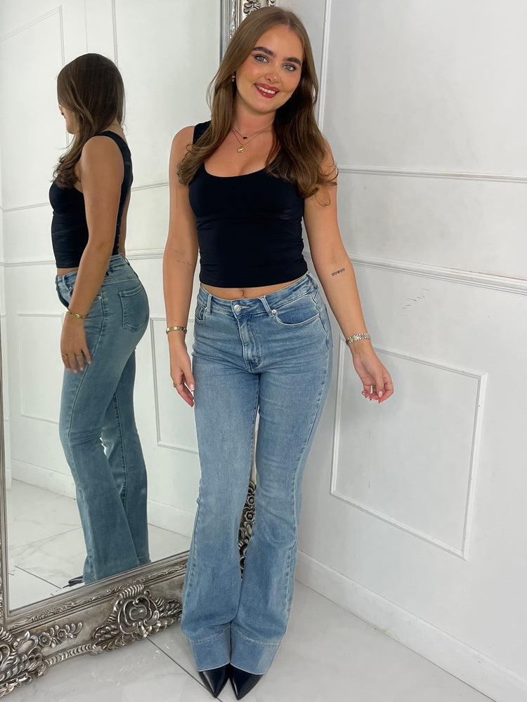 High Waisted Skinny Flared Jeans - Lightwash