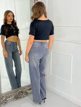 Cross Detail Lazer Cut Lace Insert Crop Top - Black Lace