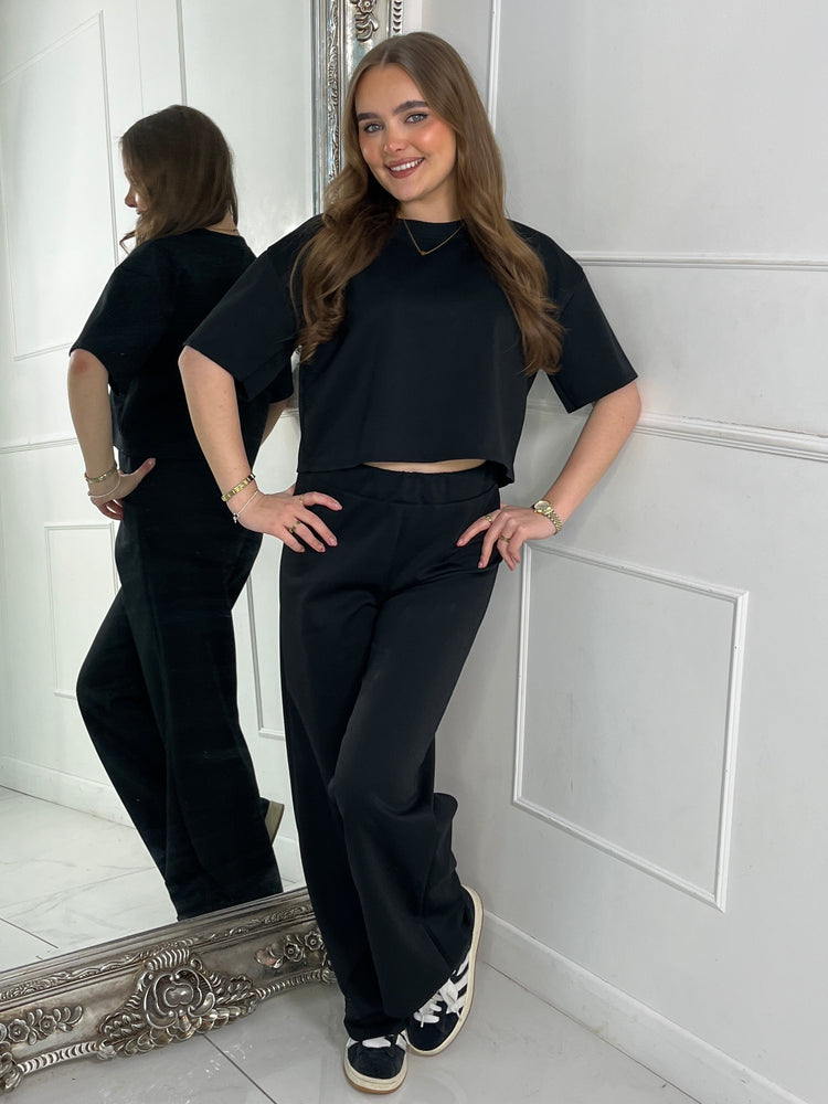 Baggy Crop Tee & Straight Leg Pants Co-Ord - Black