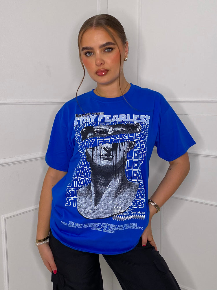 Fearless Statue Print T-shirt- Royal Blue