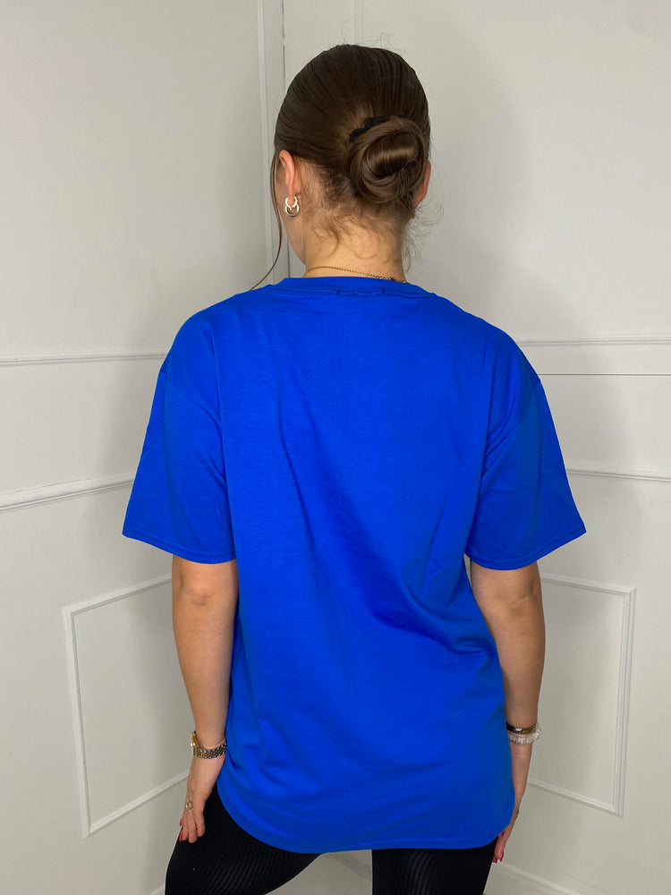 Obsessed Teddy Print T-shirt- royal blue