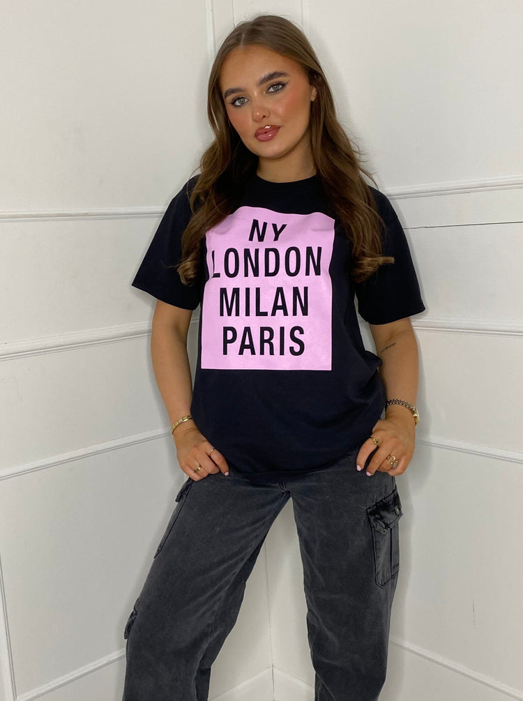 4 City Printed T-Shirt - Black/Pink