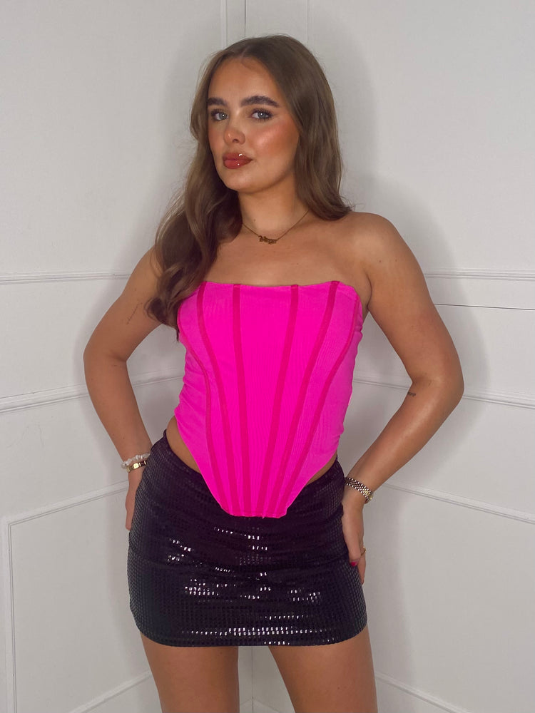 Bone Detail Corset Top - Hot Pink