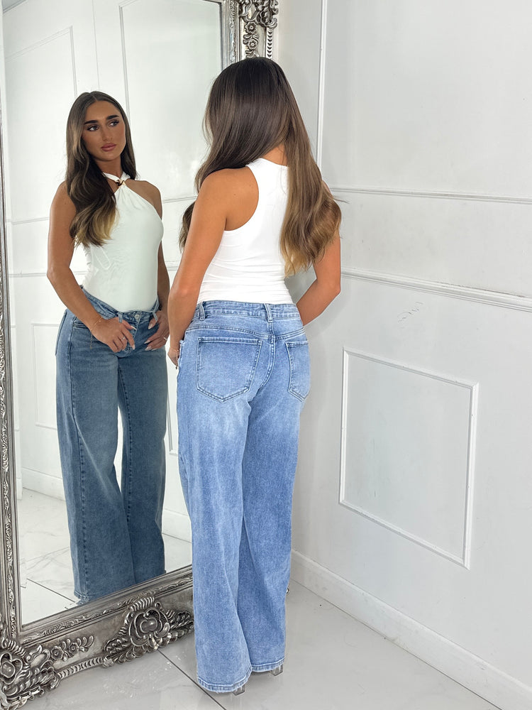 Gold Buckle Cut Out Slinky Bodysuit - White