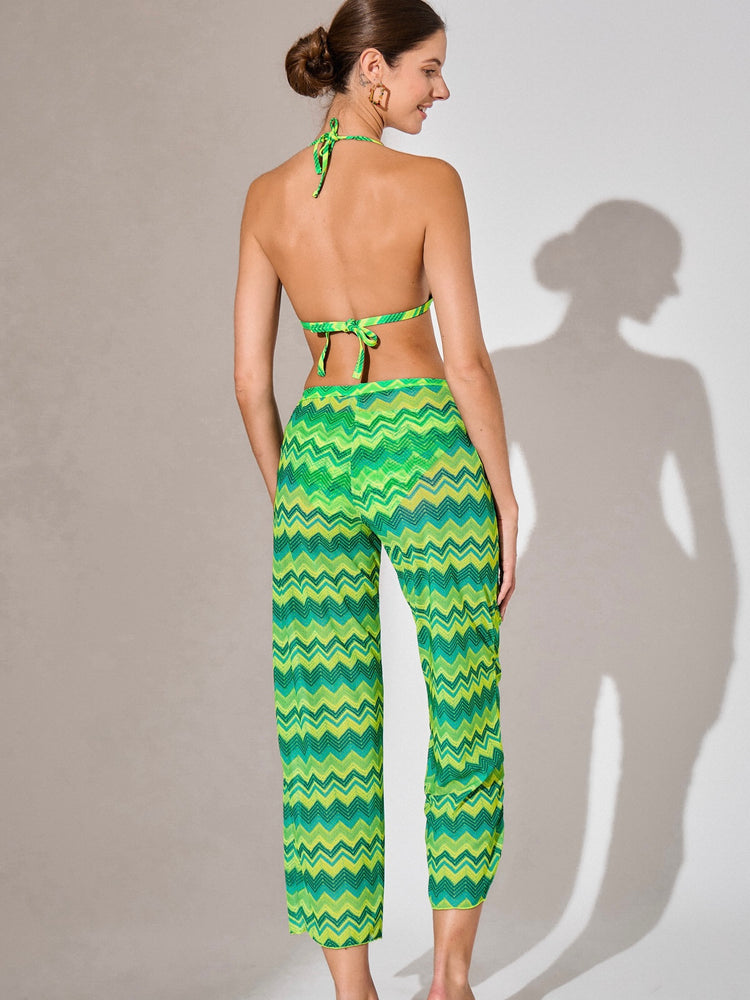 3 Piece Zig Zag Diamanté Tie Bikini- Green