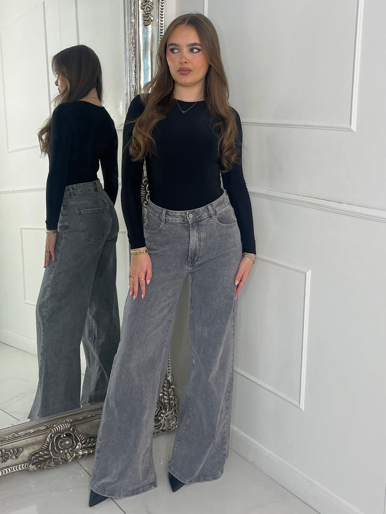 Round Neck Long Sleeve Bodysuit - Black