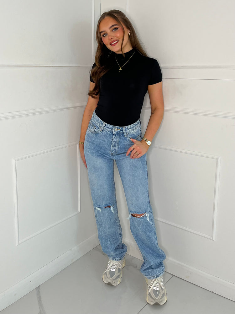 High Neck Short Sleeve Top Second Skin - Black