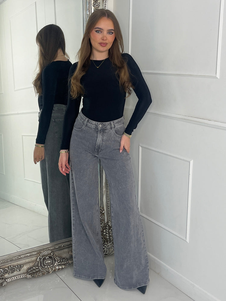 Round Neck Long Sleeve Bodysuit - Black