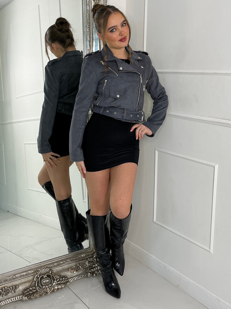 Suede Cropped Jacket - Grey