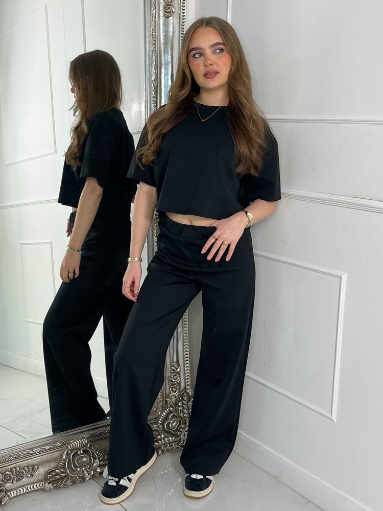 Baggy Crop Tee & Straight Leg Pants Co-Ord - Black