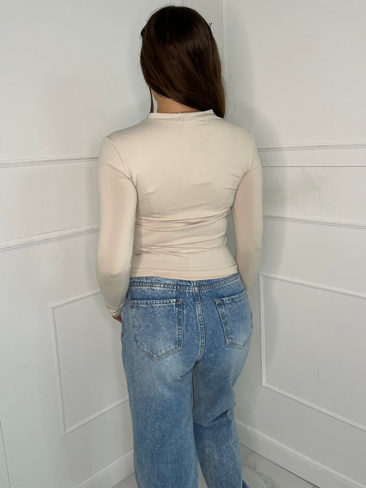 Round Neck Long Sleeve Top Second Skin - Beige