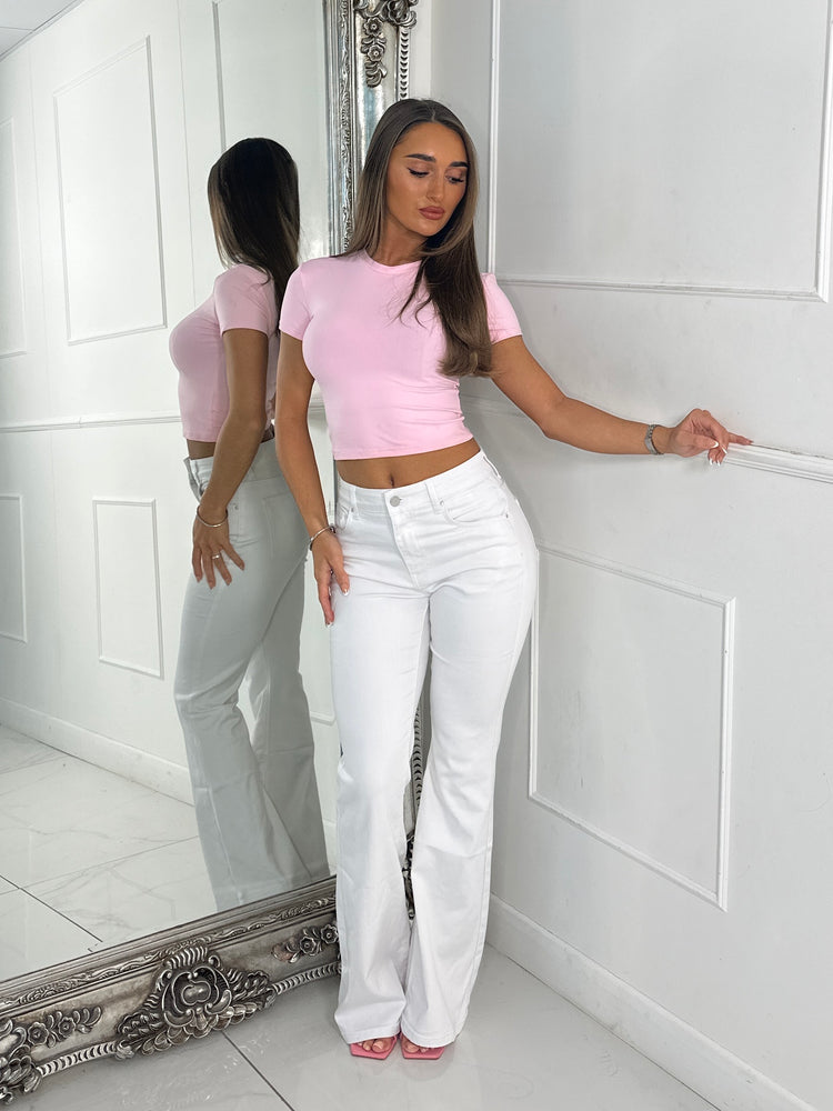 High Waisted Flared Jeans - White