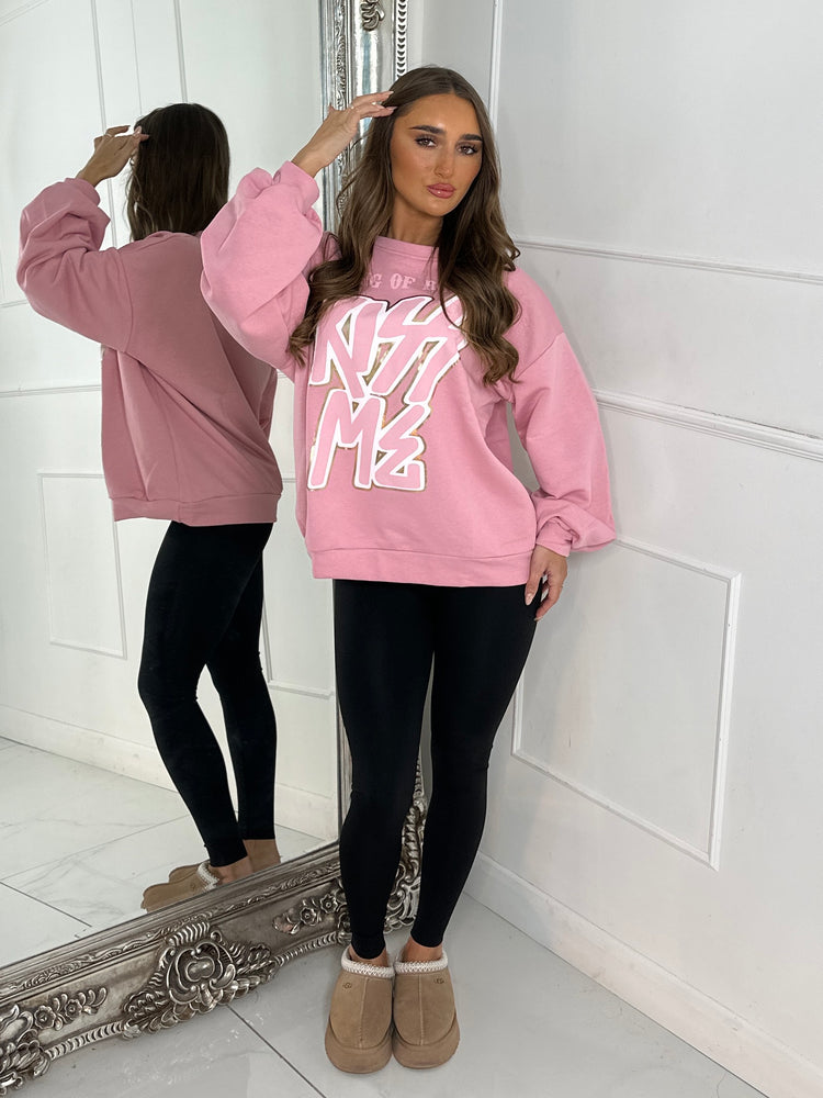 'Kiss Me' Oversized Sweatshirt - Pink