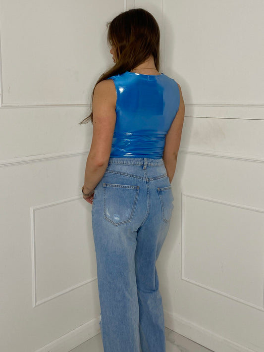 Ruched Top - Blue Metallic
