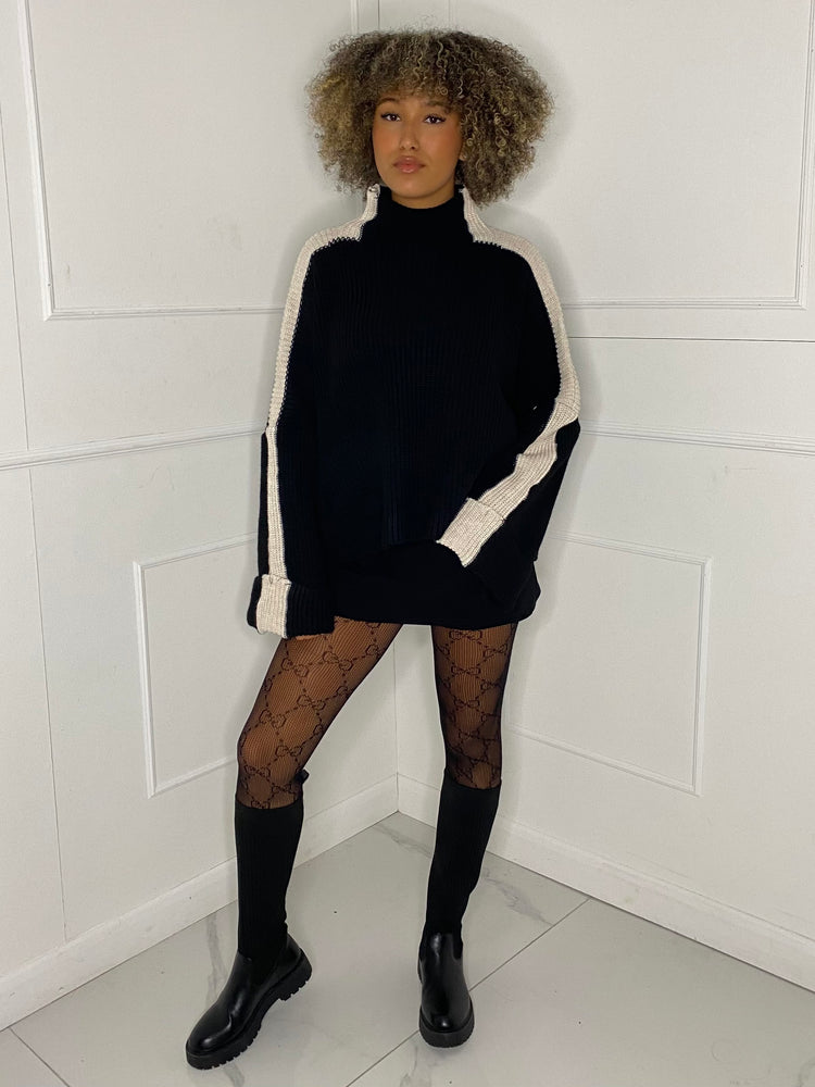 Oversized Sleeve Jumper - Black/White