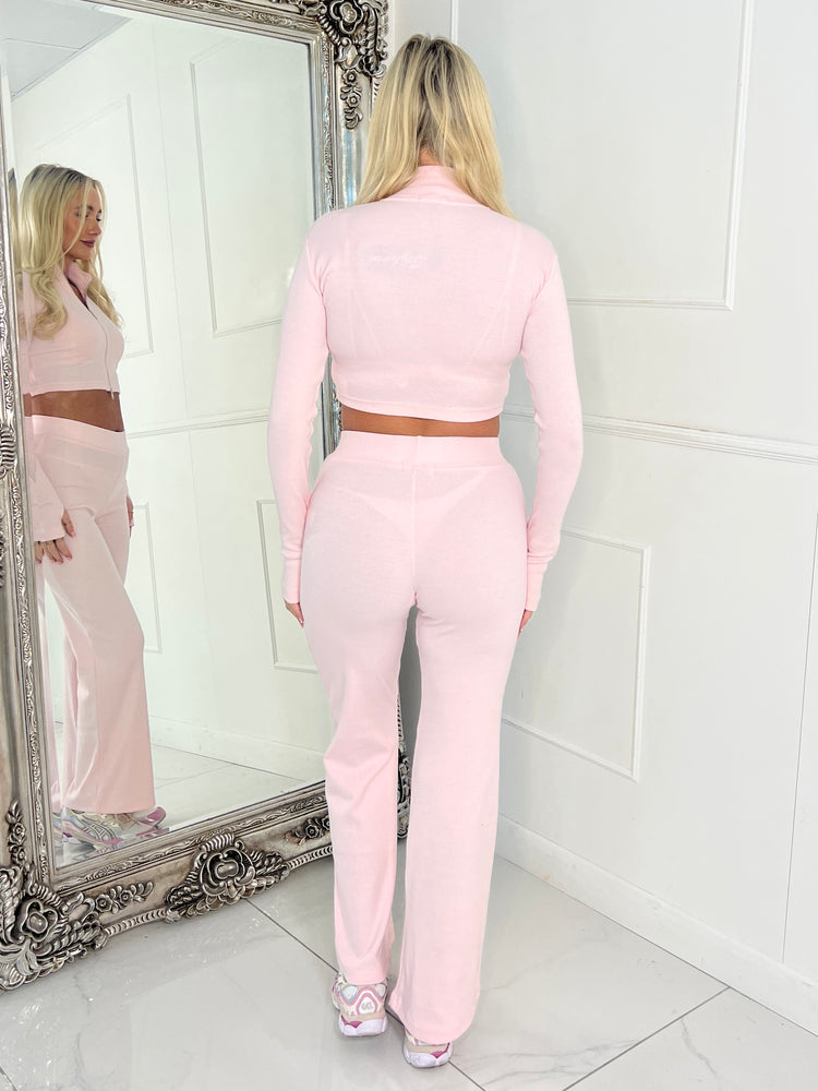 Zip Up Flared Ribbed Loungeset - Pink