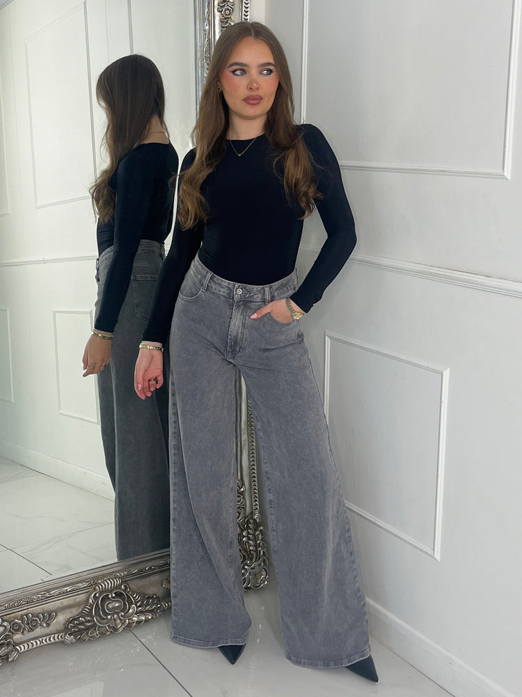 Round Neck Long Sleeve Bodysuit - Black