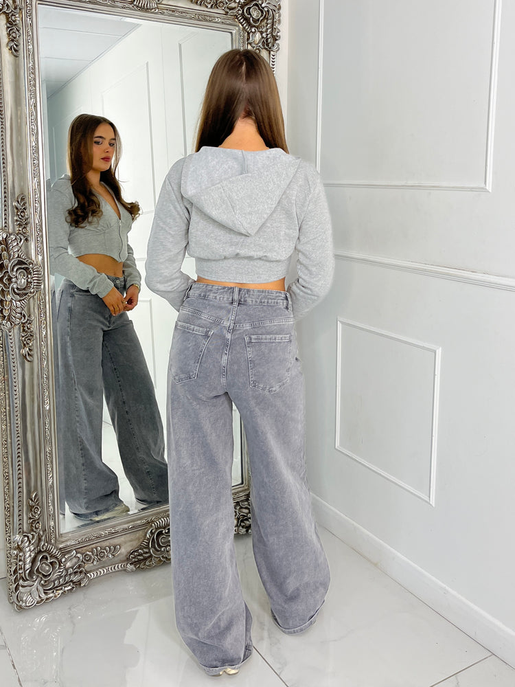 Zip Front Corset Detail Hoodie - Light Grey