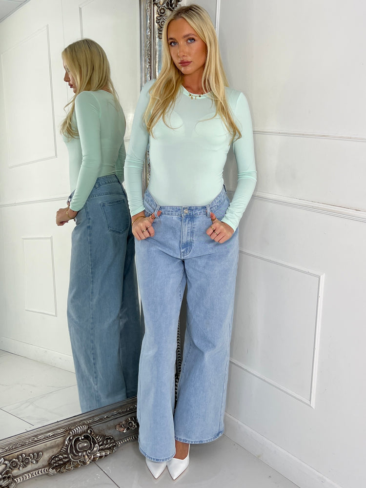 Round Neck Second Skin Bodysuit - Mint Green