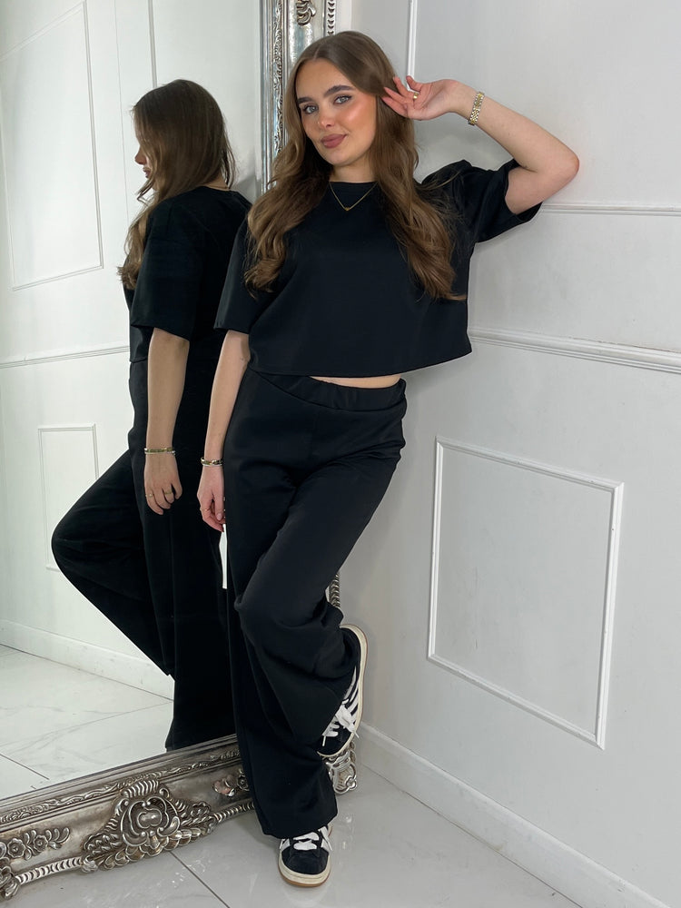 Baggy Crop Tee & Straight Leg Pants Co-Ord - Black