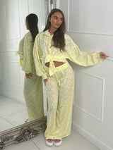 Textured Shirt & Flared Pants Co Ord - Yellow