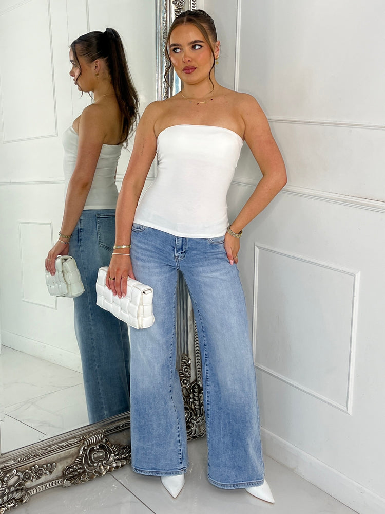 Ribbed Bandeau Top - White