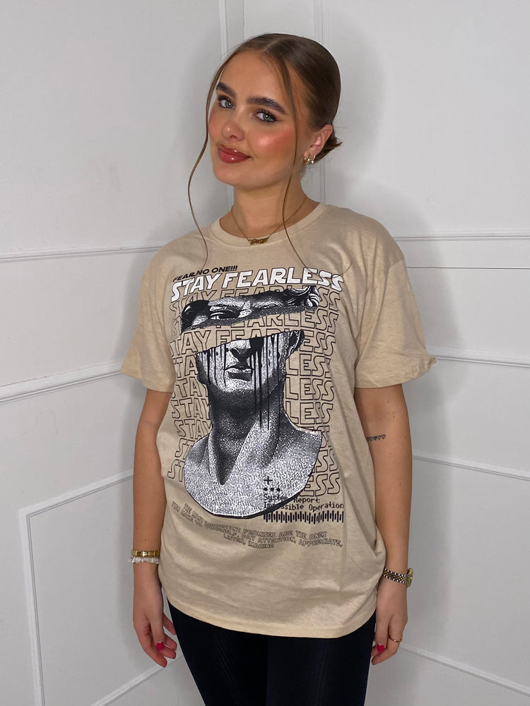 Fearless Statue Print T-Shirt - Beige