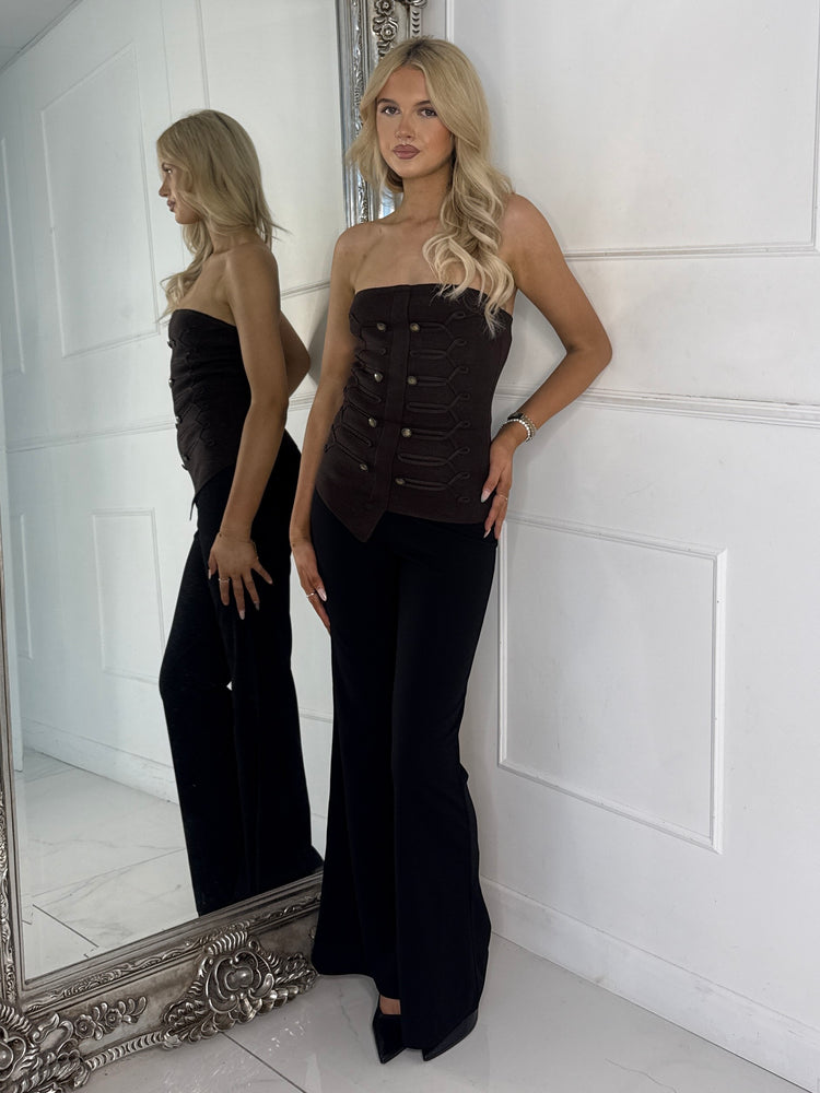 Swirl Embroidery Detail Bandeu Top - Brown