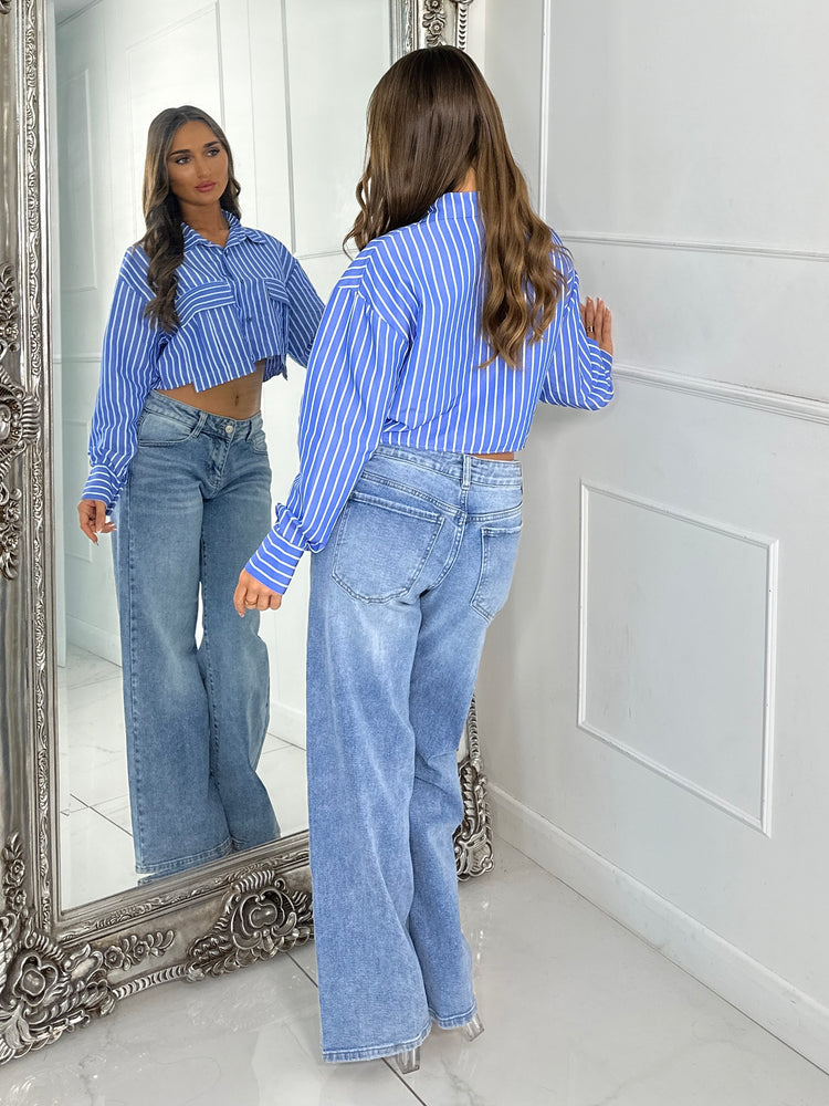 Cropped Pinstripe Shirt - Dark Blue