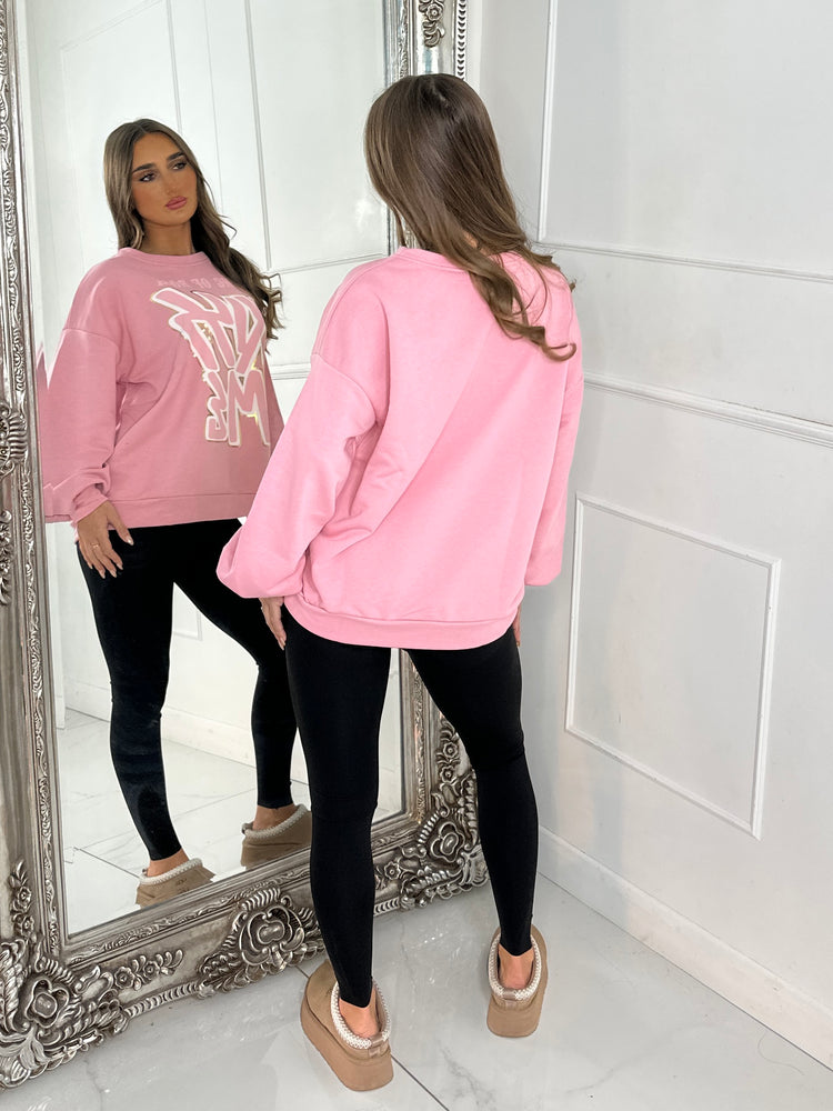 'Kiss Me' Oversized Sweatshirt - Pink