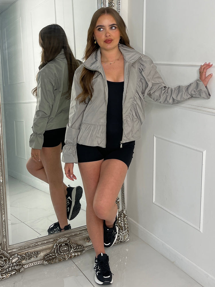 Frill Detail Windbreaker - Light Grey