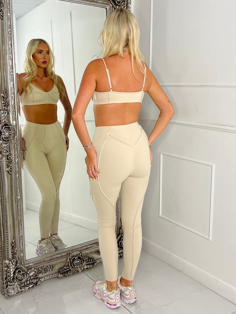 Seam Detail Bra & Leggings Set - Beige