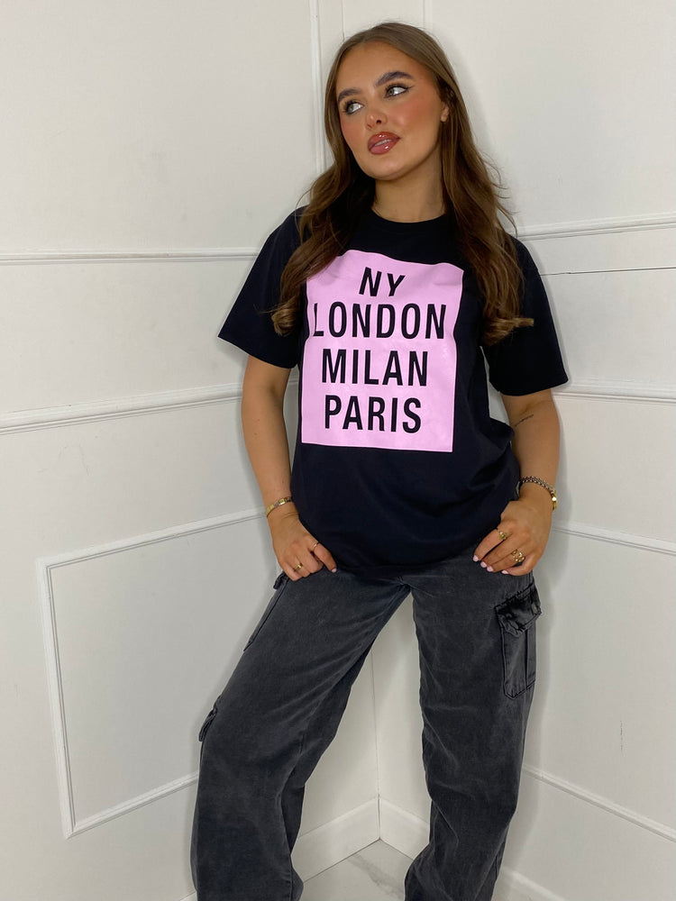4 City Printed T-Shirt - Black/Pink