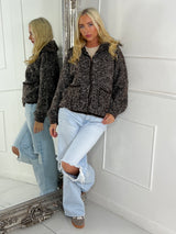 Oversized Collar Pocket Detail Knitted Zip Up Jumper - Brown