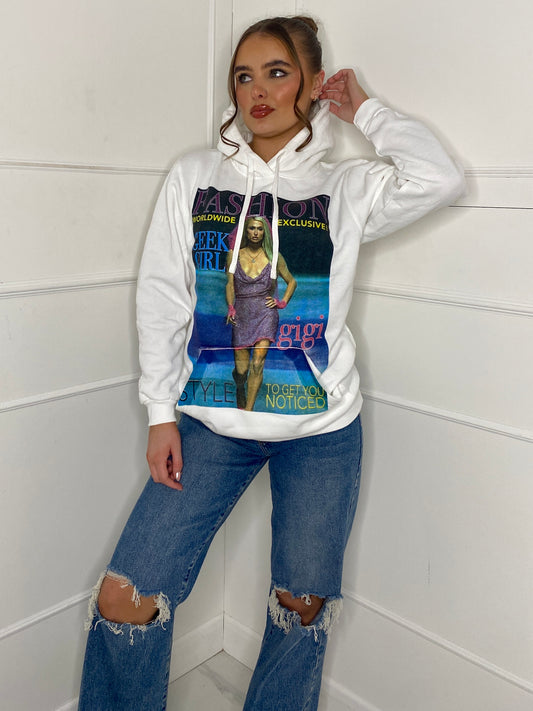 Multi Fashion Print Hoodie - White