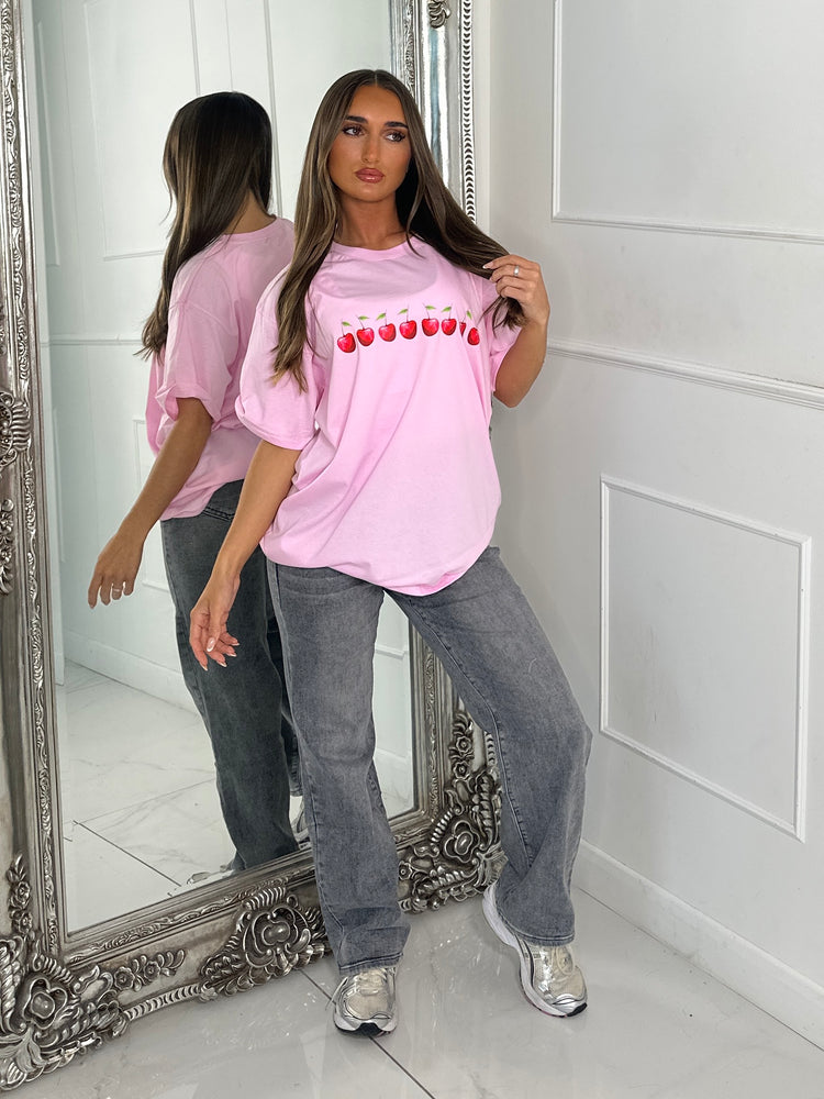 8 Cherries Print Tee - Baby Pink