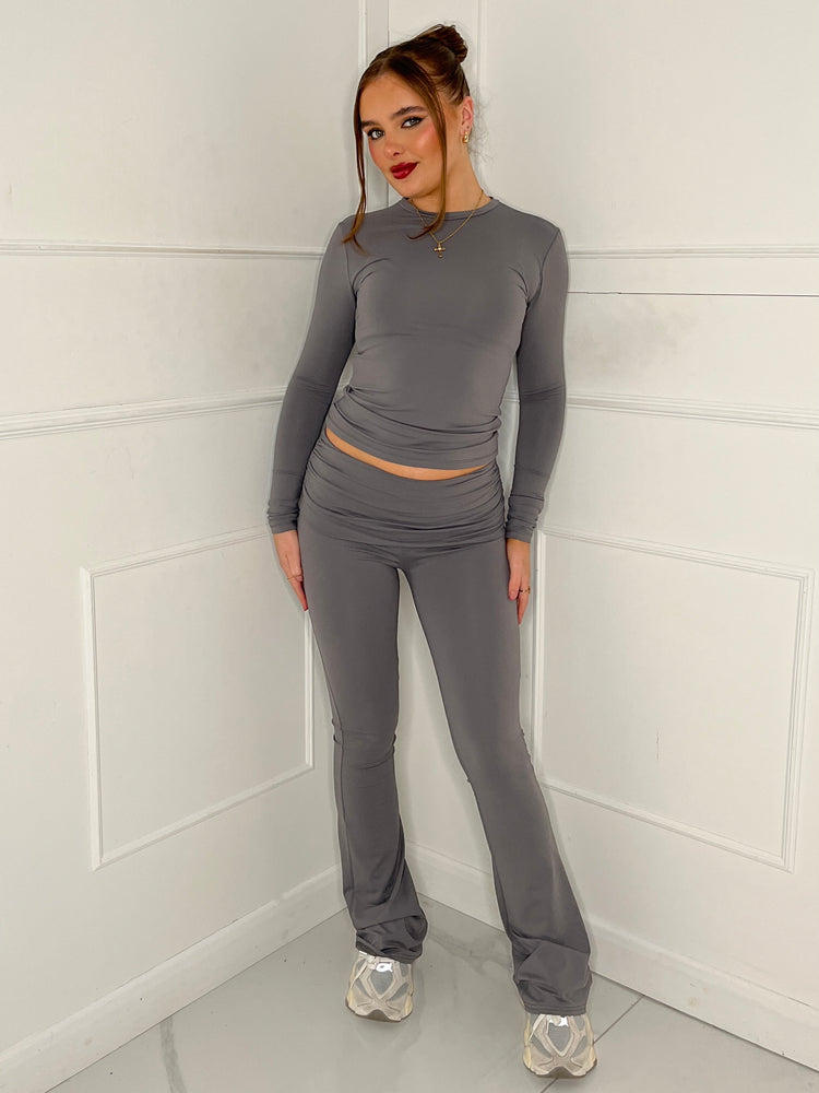 Long Sleeve Round Neck Top & Flares Co-Ord Second Skin - Charcoal