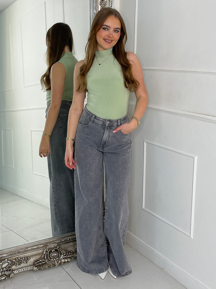Sleeveless High Neck Bodysuit - Sage Green