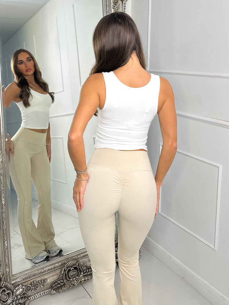 Sculpt Energy High Waist Flares With Ruche Bum - Light Beige