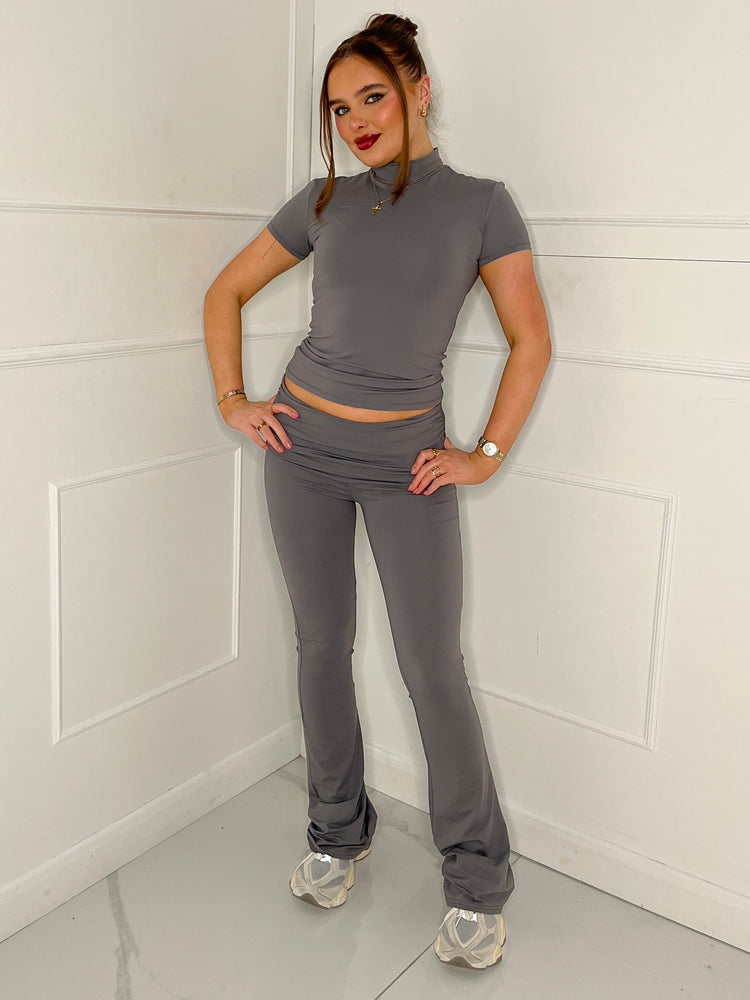 High Neck Top & Flares Co-Ord Second Skin - Charcoal