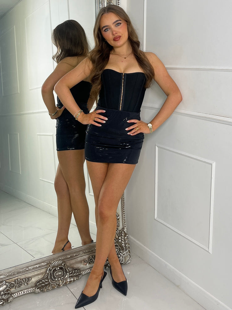 Sequin Mini Skirt - Black