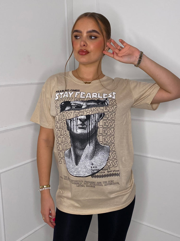 Fearless Statue Print T-Shirt - Beige
