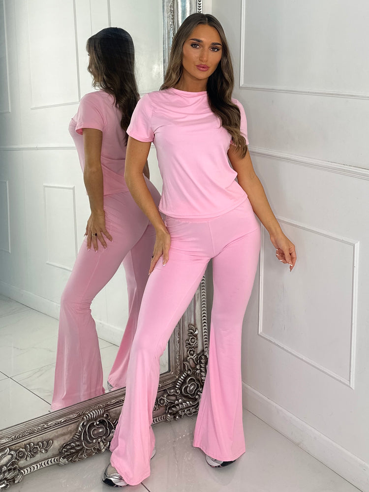 Soft Cotton Top & Flares Loungesuit - Baby Pink