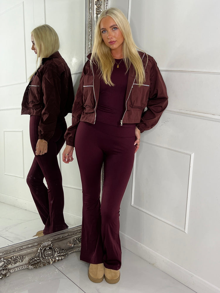 Double pocket Detail Cropped Jacket - Wine