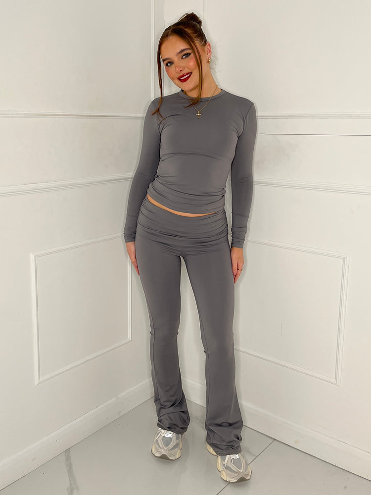 Long Sleeve Round Neck Top & Flares Co-Ord Second Skin - Charcoal