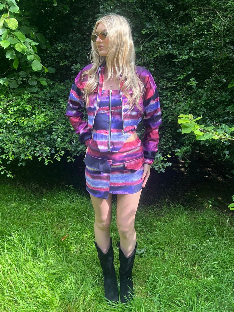 Co-Ord & Collar Jacket Set - Purple Marble