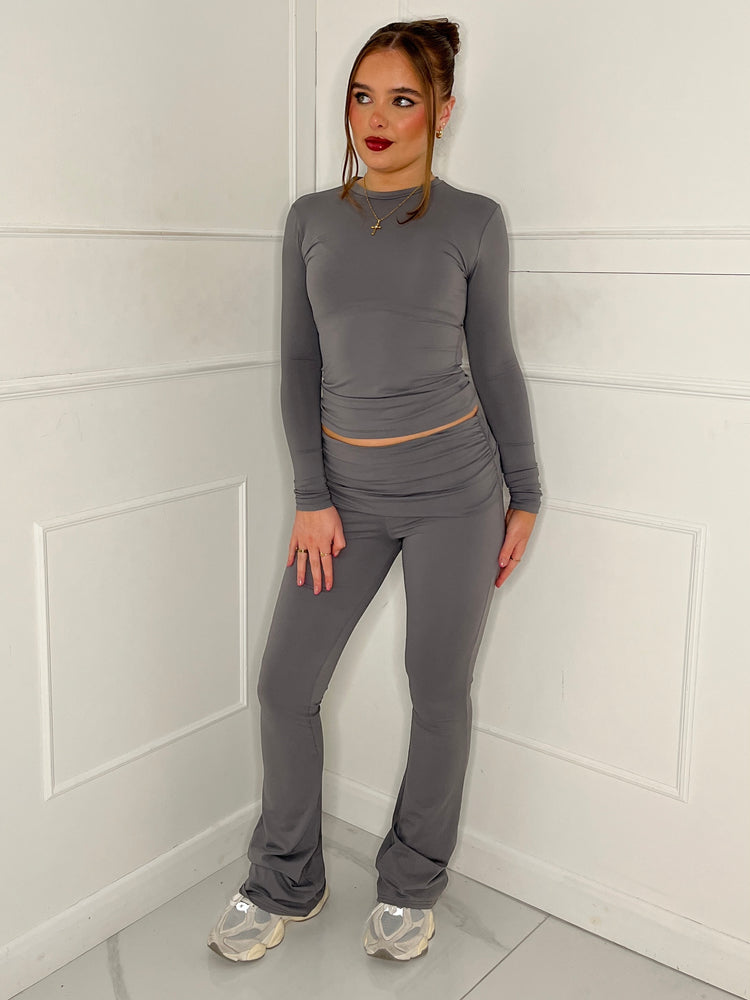 Long Sleeve Round Neck Top & Flares Co-Ord Second Skin - Charcoal