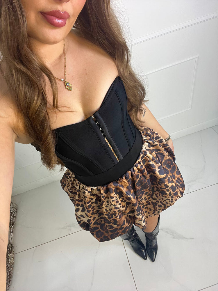 Band Detail Puffball Skirt - Leopard Print With Black Band