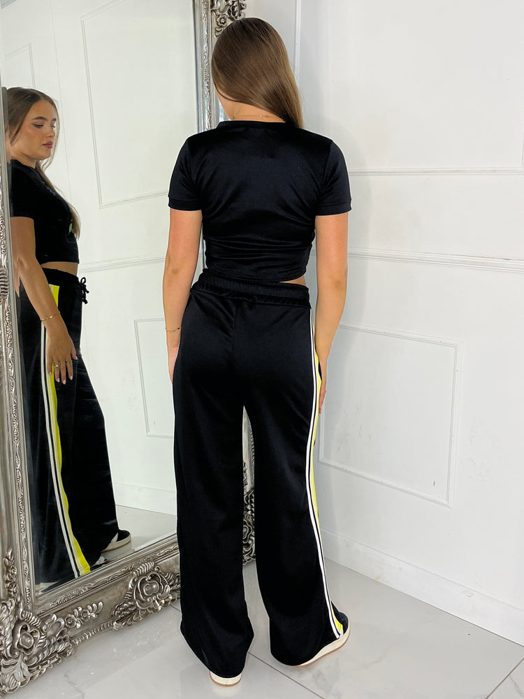 Lemon Tee & Side Stripe Trousers Co-Ord - Black